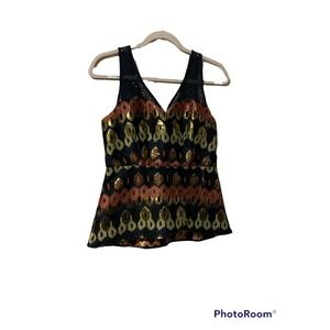 HD IN PARIS ANTHROPOLOGIE Women’s Navy Pink Gold Metallic Sleeveless Top Size 2